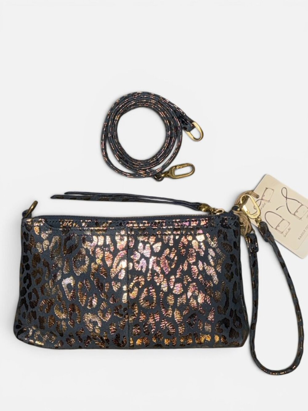 HOBO Darcy Crossbody Blue Mirror Cheetah Print Leather 3-way Bag Party Clutch NW - Picture 6 of 12